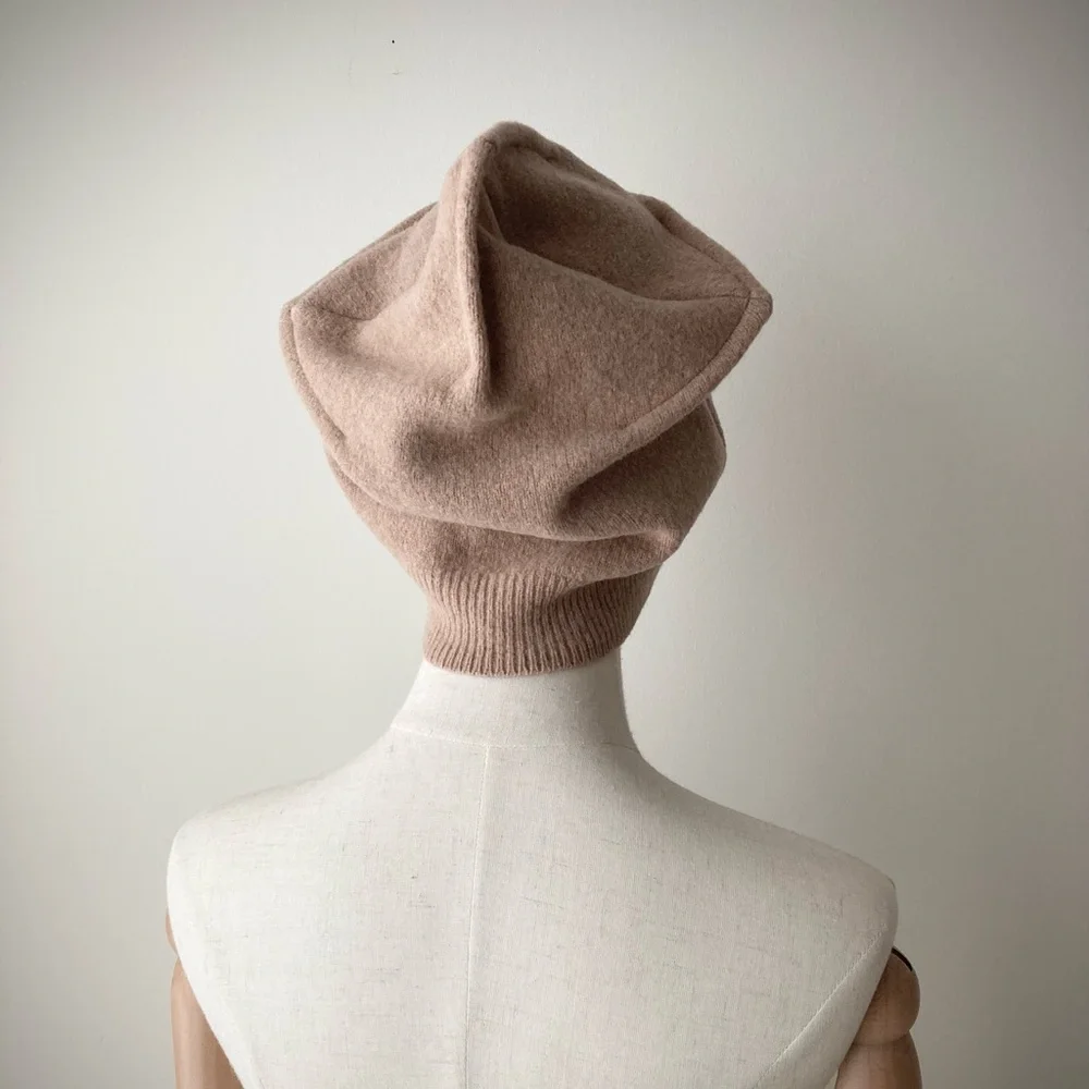 joodito origami crown 100% wool sweater cloche hat beanie bucket cap beige tan - Picture 4 of 10